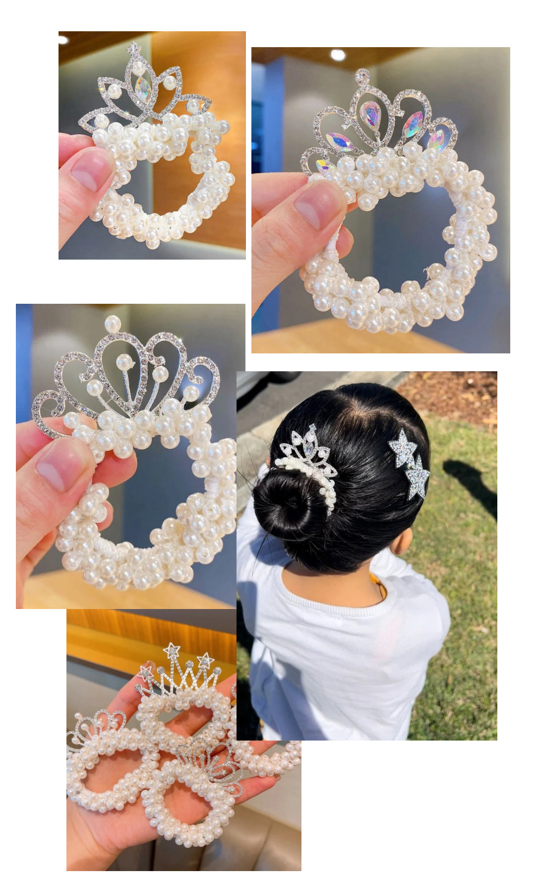 Fairy Princess Pearl Crown Ponytail Headdress - Elegant Hair Accessory for Parties & Gifts