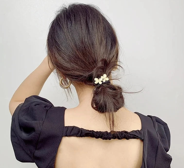 Opulent OpalTress Elegance: Luxe Metal Accent Scrunchies. Hair accessories for brides. Hair accessories in USA. Bride accessories in USA. Bridal hair accessories in USA. Kids hair accessories in USA. Girls hair accessories. Hair products. Beautiful hair accessories.