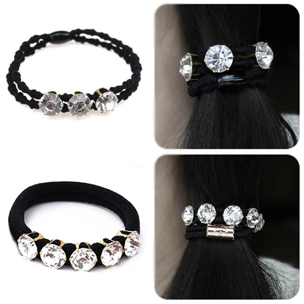 Luxe Noir Sparkle: Singular Black Diamond Elastic Hair Elegance.Hair accessories for brides. Hair accessories in USA. Bride accessories in USA. Bridal hair accessories in USA. Kids hair accessories in USA. Girls hair accessories. Hair products. Beautiful hair accessories.