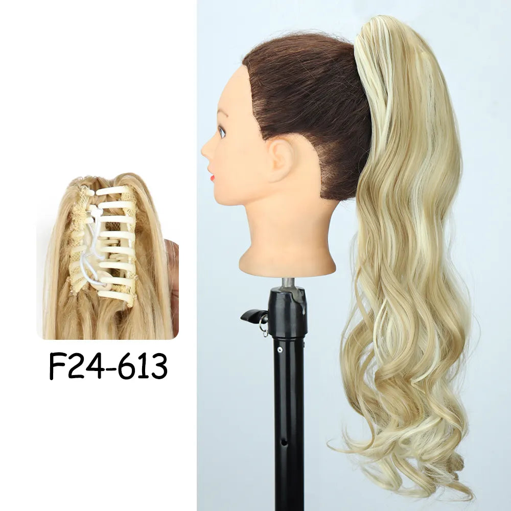 Gilded Waves Glamour: 24-Inch Long Wavy Claw Clip-On Ponytail Extension - Blonde Elegance. Hair accessories in USA. Bride accessories in USA. Bridal hair accessories in USA. Kids hair accessories in USA. Girls hair accessories. Hair products. Beautiful hair accessories.