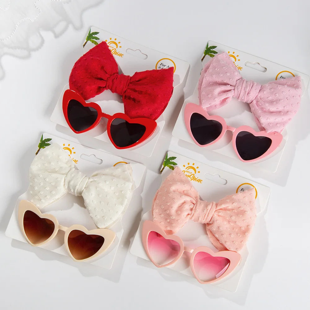 Retro Heart Baby Sunglasses & Bow Headbands Set. Hairxza Hair Accessories.Hair accessories in USA. Bride accessories in USA. Bridal hair accessories in USA. Kids hair accessories in USA. Girls hair accessories. Hair products. Beautiful hair accessories.