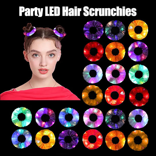 RadiantRipples: The Ultimate LED Glow Hair Scrunchie Collection. Hairxza Hair Accessories. Hair accessories in USA. Bride accessories in USA. Bridal hair accessories in USA. Kids hair accessories in USA. Girls hair accessories. Hair products. Beautiful hair accessories.