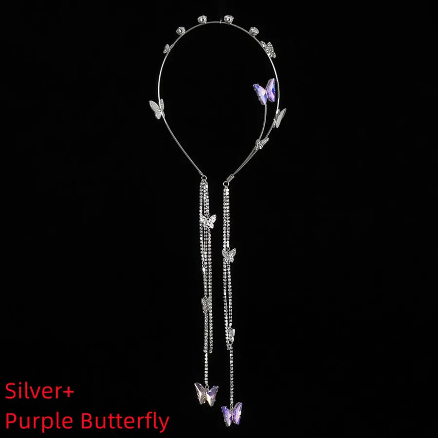 FlutterGlam Pearl Bloom: Enchanting Butterfly Rhinestone Tassel Headband. Hairxza Hair Accessories. Hair accessories in USA. Bride accessories in USA. Bridal hair accessories in USA. Kids hair accessories in USA. Girls hair accessories. Hair products. Beautiful hair accessories.