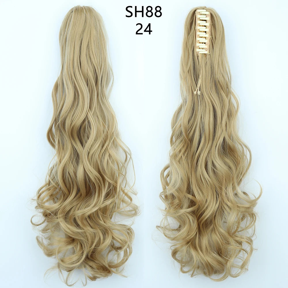 22" Heat Resistant Wavy Claw Clip Ponytail Extension in Golden Black Hair accessories in USA. Bride accessories in USA. Bridal hair accessories in USA. Kids hair accessories in USA. Girls hair accessories. Hair products. Beautiful hair accessories.