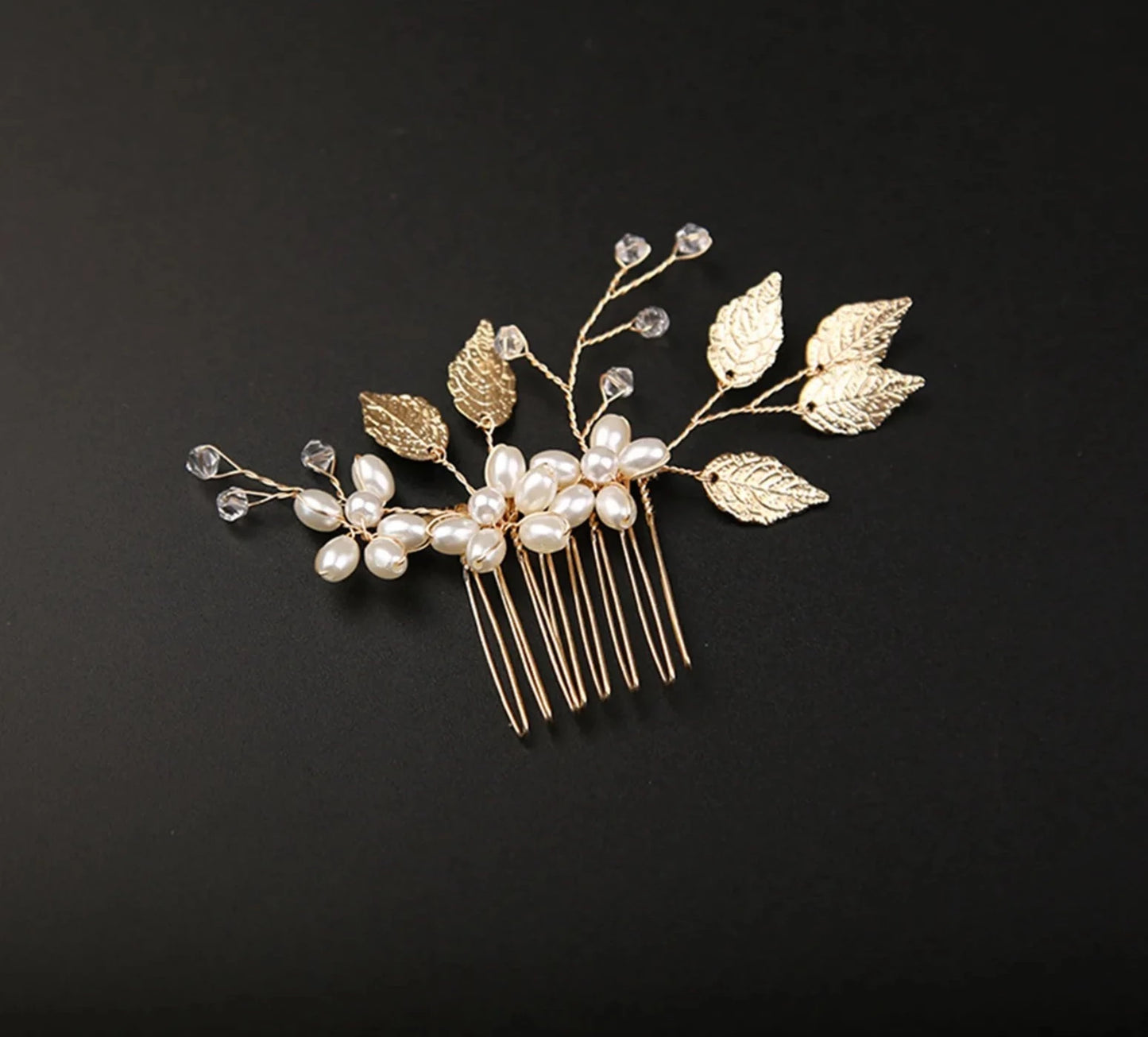 Golden Blossom Elegance: Pearl Flower Hairpin Side Comb