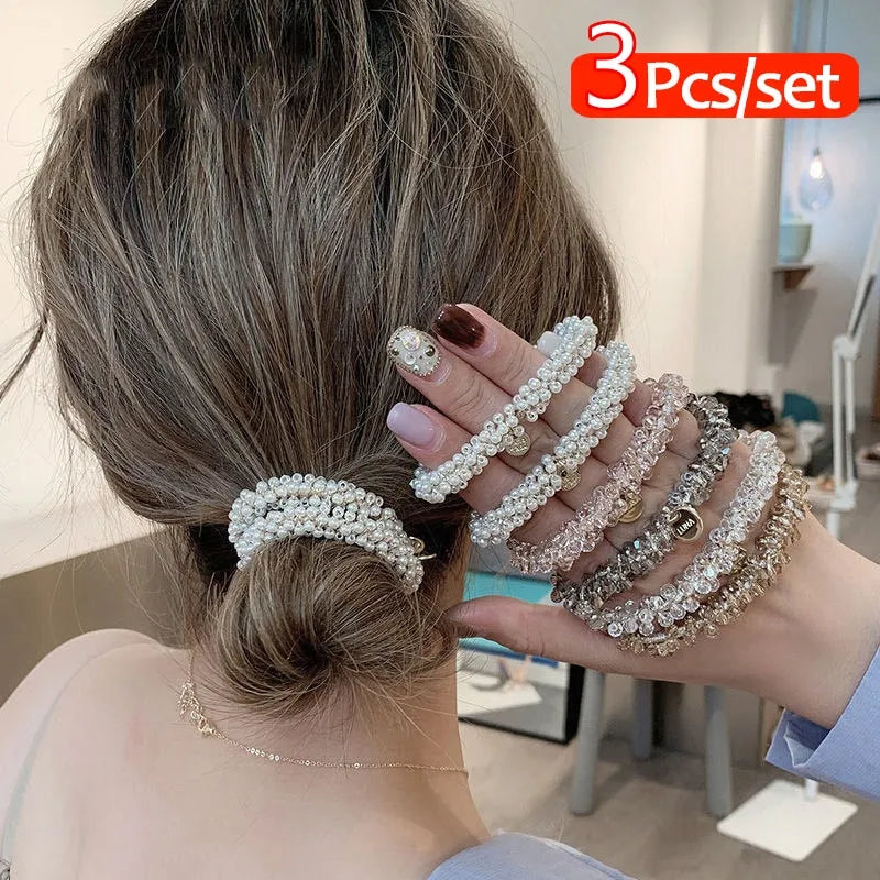 LuxeBraid Crystal Elegance: Handmade Pearl & Crystal Elastic Hair Rope. Hair accessories for brides.. Hair accessories in USA. Bride accessories in USA. Bridal hair accessories in USA. Kids hair accessories in USA. Girls hair accessories. Hair products. Beautiful hair accessories.