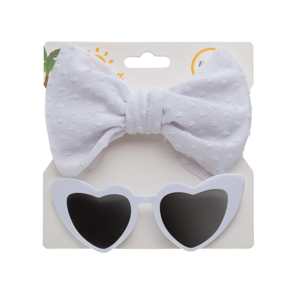 Retro Heart Baby Sunglasses & Bow Headbands Set. Hairxza Hair Accessories.Hair accessories in USA. Bride accessories in USA. Bridal hair accessories in USA. Kids hair accessories in USA. Girls hair accessories. Hair products. Beautiful hair accessories.