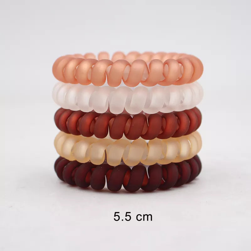 Frost Flex Chic Coil Collection: 5Pcs Matt Solid Telephone Wire Elastic Hair Bands. Hairxza Hair Accessories. Hair accessories in USA. Bride accessories in USA. Bridal hair accessories in USA. Kids hair accessories in USA. Girls hair accessories. Hair products. Beautiful hair accessories.