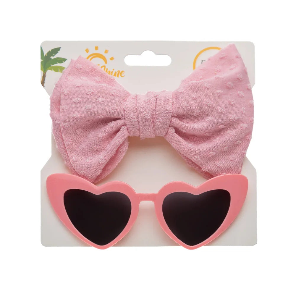 Retro Heart Baby Sunglasses & Bow Headbands Set. Hairxza Hair Accessories.Hair accessories in USA. Bride accessories in USA. Bridal hair accessories in USA. Kids hair accessories in USA. Girls hair accessories. Hair products. Beautiful hair accessories.