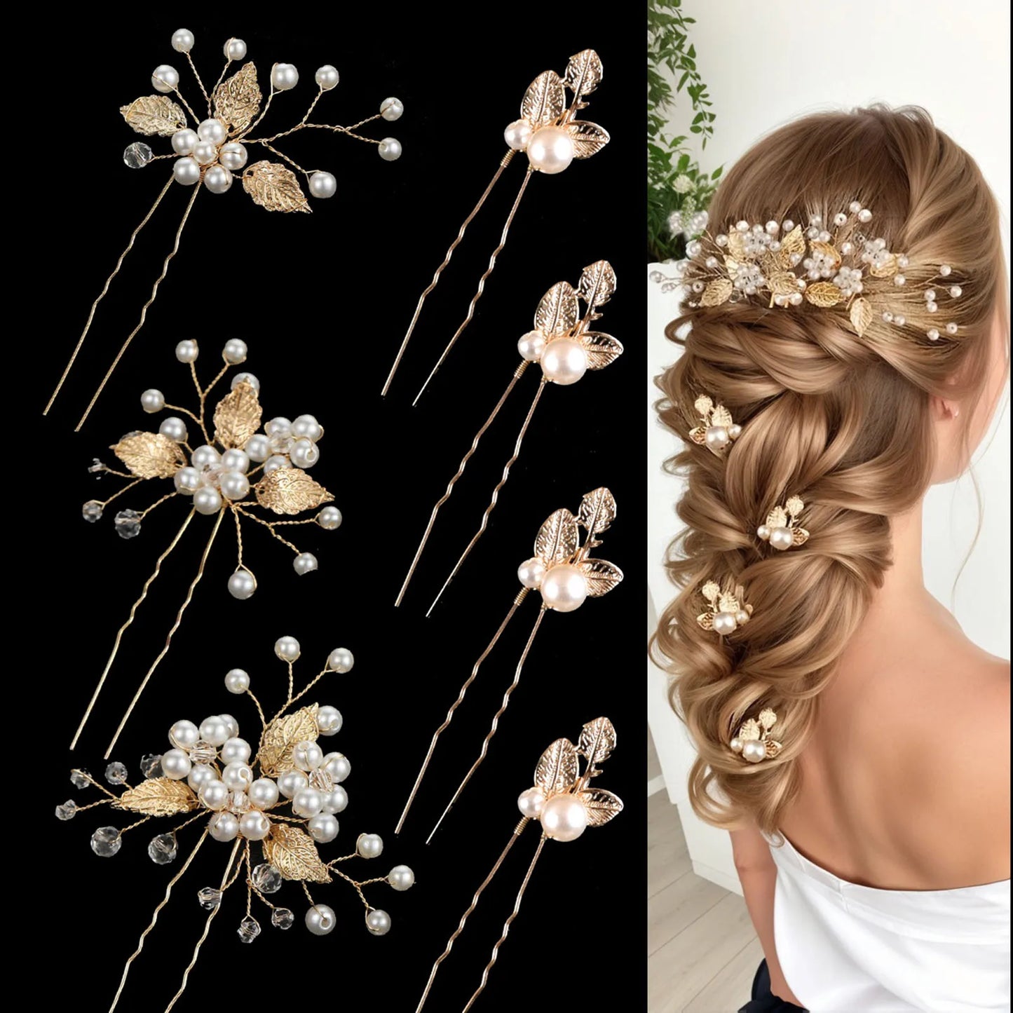 Golden Blossom Elegance: Pearl Flower Hairpin Side Comb