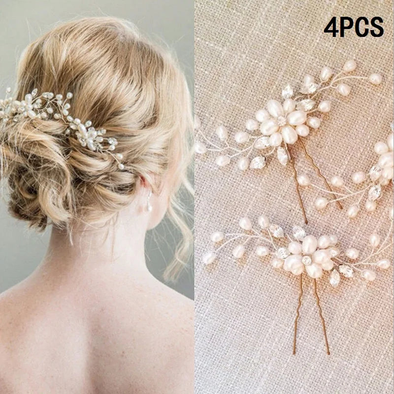 Golden Blossom Elegance: Pearl Flower Hairpin Side Comb