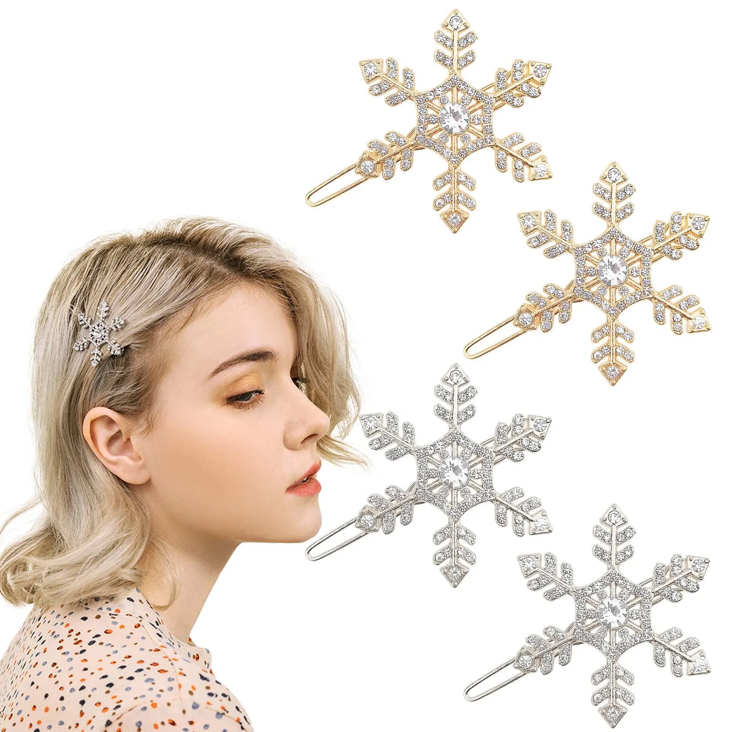 FrostFlare Crystal Elegance: Snowflake Sparkle Hair Clips. Hairxza Hair Accessories. Hair accessories in USA. Bride accessories in USA. Bridal hair accessories in USA. Kids hair accessories in USA. Girls hair accessories. Hair products. Beautiful hair accessories.