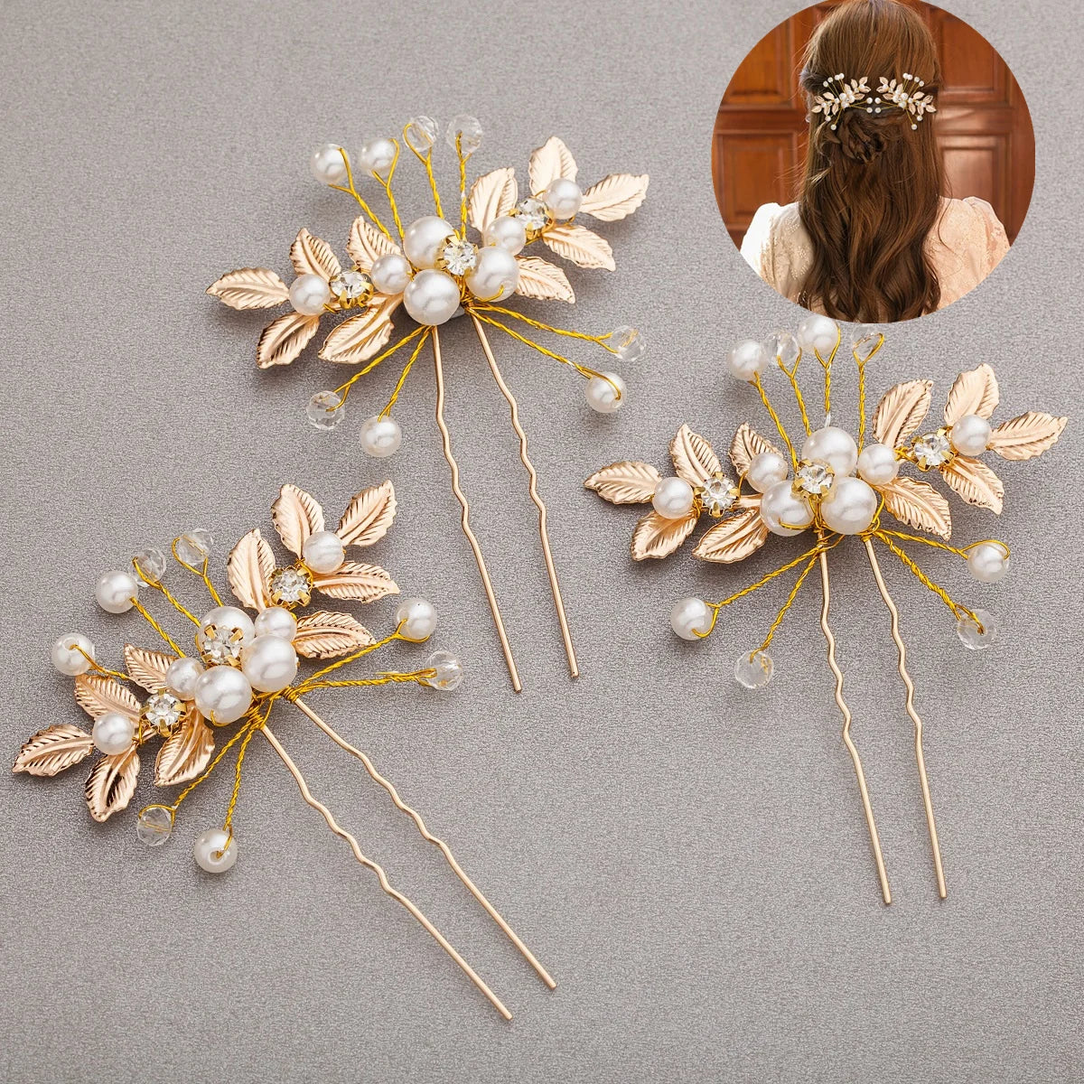 Golden Blossom Elegance: Pearl Flower Hairpin Side Comb