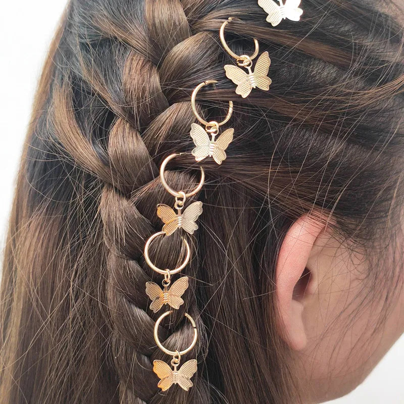 Western Whimsy Ensemble: 6-Piece Butterfly Star Pendant Hair Clip Set - Trendy Metal Rings DIY Collection for Women's Braids and Girls' Stylish Headdress". Hairxza Hair Accessories. Hair accessories in USA. Bride accessories in USA. Bridal hair accessories in USA. Kids hair accessories in USA. Girls hair accessories. Hair products. Beautiful hair accessories.