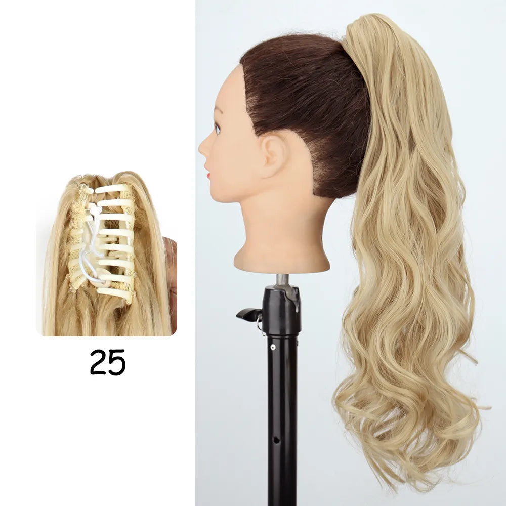 Gilded Waves Glamour: 24-Inch Long Wavy Claw Clip-On Ponytail Extension - Blonde Elegance. Hair accessories in USA. Bride accessories in USA. Bridal hair accessories in USA. Kids hair accessories in USA. Girls hair accessories. Hair products. Beautiful hair accessories.