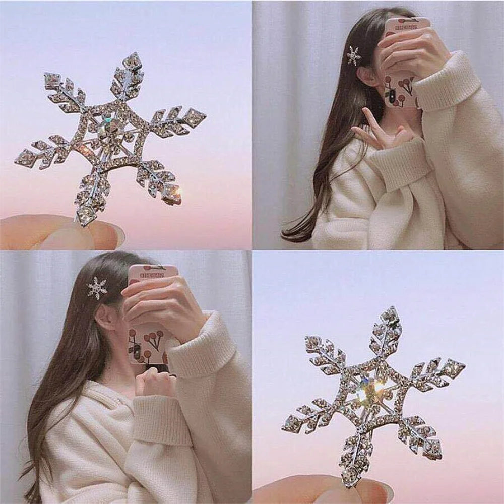 FrostFlare Crystal Elegance: Snowflake Sparkle Hair Clips. Hairxza Hair Accessories. Hair accessories in USA. Bride accessories in USA. Bridal hair accessories in USA. Kids hair accessories in USA. Girls hair accessories. Hair products. Beautiful hair accessories.