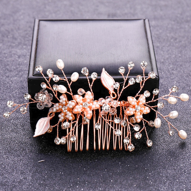 FREE Blossoming Elegance Rose Gold Color Crystal Pearl. Hairxza Hair Accessories. Hair accessories in USA. Bride accessories in USA. Bridal hair accessories in USA. Kids hair accessories in USA. Girls hair accessories. Hair products. Beautiful hair accessories.