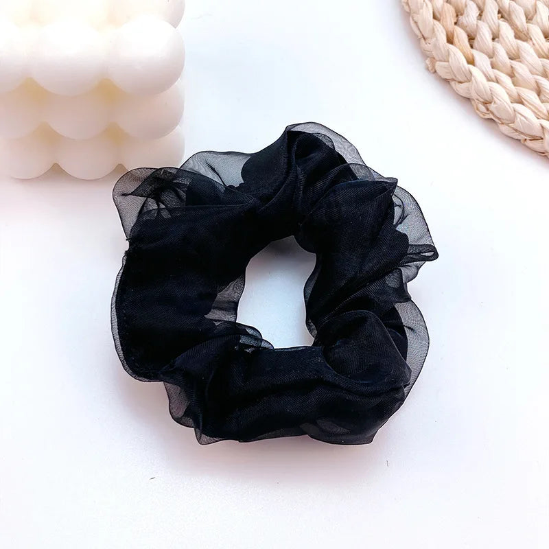 Dazzling Petal Elegance: Crystal-Embellished Floral Fabric Scrunchies. Hair accessories for brides.. Hair accessories in USA. Bride accessories in USA. Bridal hair accessories in USA. Kids hair accessories in USA. Girls hair accessories. Hair products. Beautiful hair accessories.