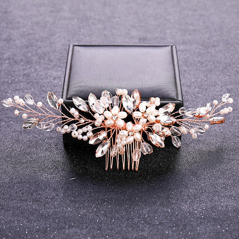 FREE Blossoming Elegance Rose Gold Color Crystal Pearl. Hairxza Hair Accessories. Hair accessories in USA. Bride accessories in USA. Bridal hair accessories in USA. Kids hair accessories in USA. Girls hair accessories. Hair products. Beautiful hair accessories.