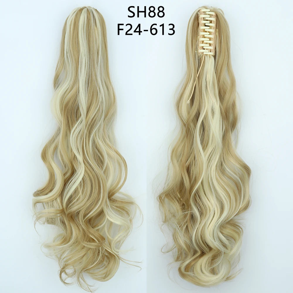 22" Heat Resistant Wavy Claw Clip Ponytail Extension in Golden Black Hair accessories in USA. Bride accessories in USA. Bridal hair accessories in USA. Kids hair accessories in USA. Girls hair accessories. Hair products. Beautiful hair accessories.