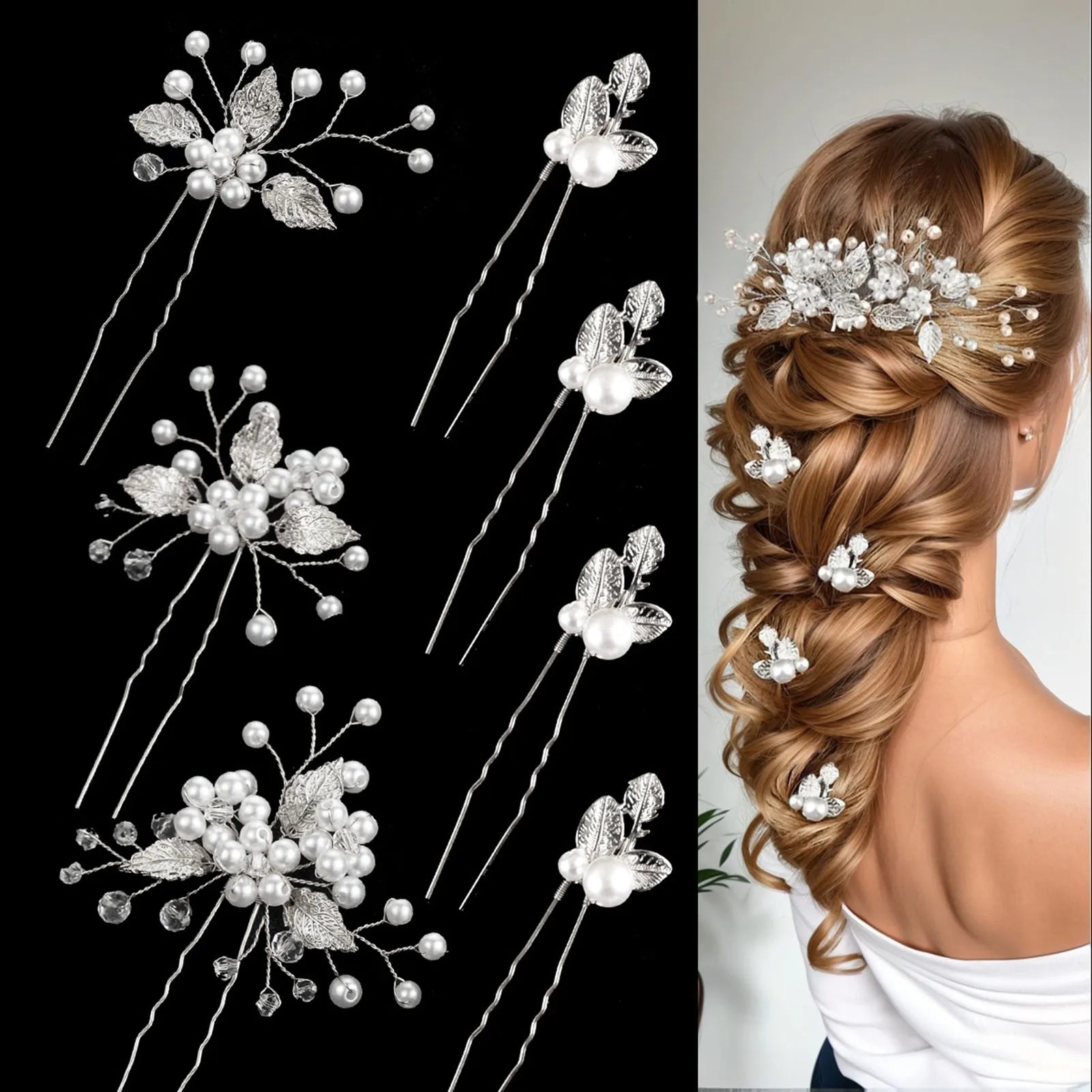 Golden Blossom Elegance: Pearl Flower Hairpin Side Comb