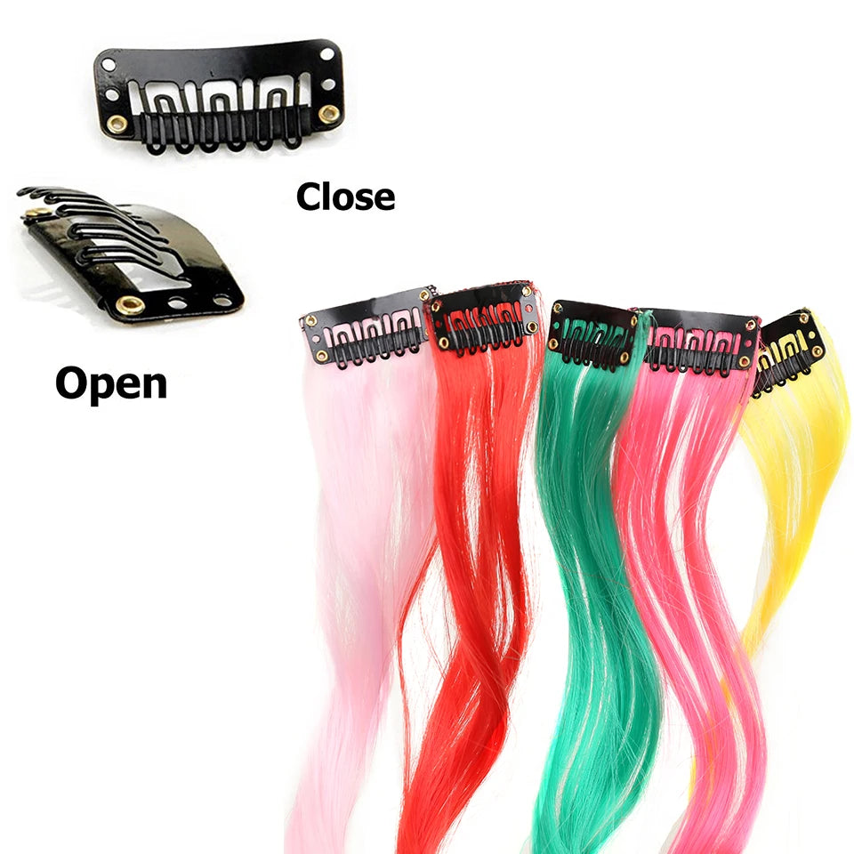 RainbowLocks Clip-n-Glow: Heat-Resistant Synthetic Hair Extensions for Kids and Women - Long, Curly, and Wavy Style for Colorful Adventures