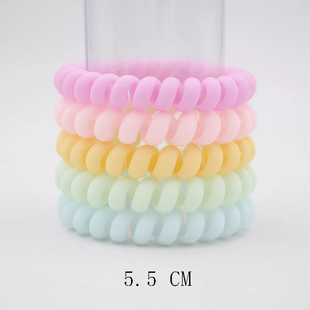 Frost Flex Chic Coil Collection: 5Pcs Matt Solid Telephone Wire Elastic Hair Bands. Hairxza Hair Accessories. Hair accessories in USA. Bride accessories in USA. Bridal hair accessories in USA. Kids hair accessories in USA. Girls hair accessories. Hair products. Beautiful hair accessories.