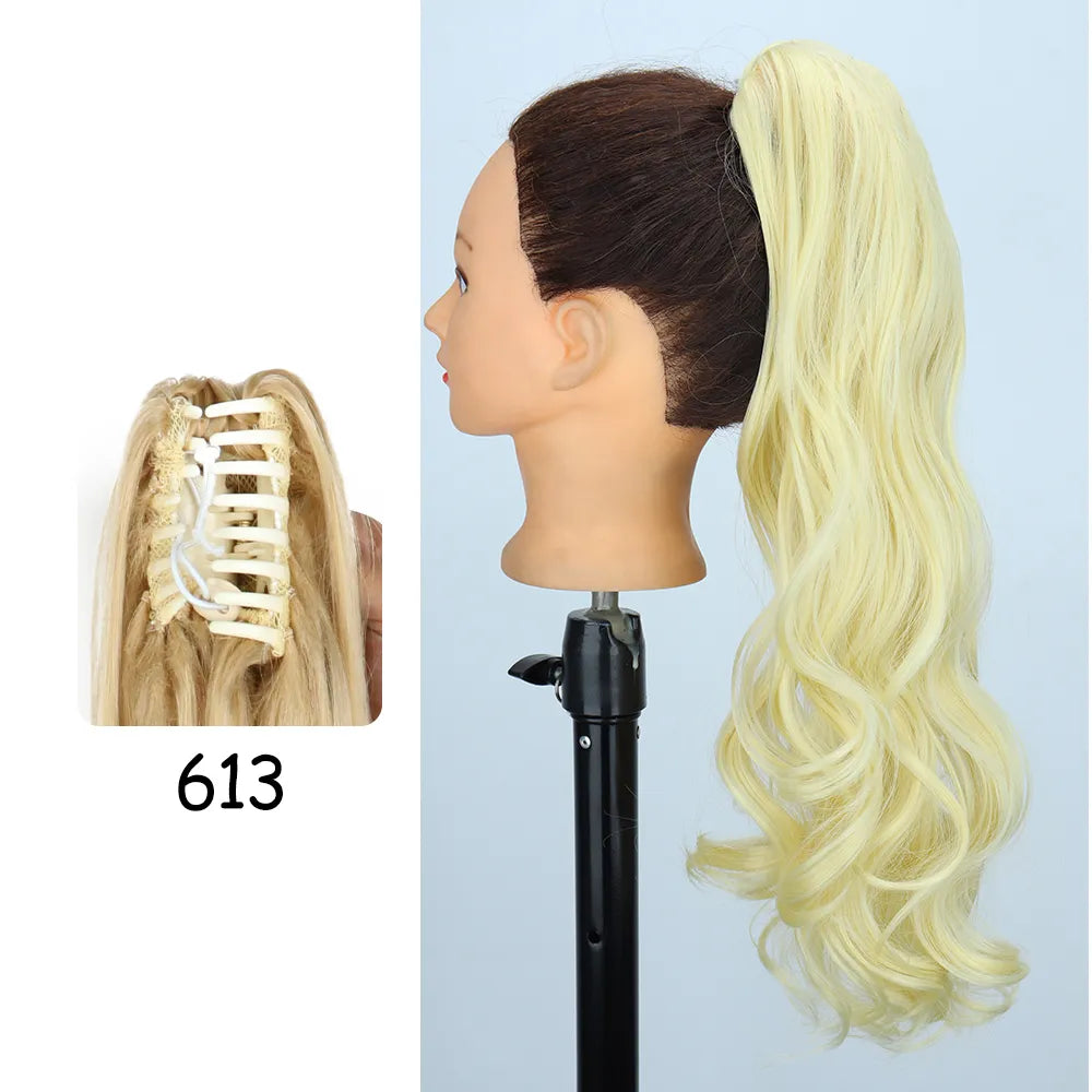 Gilded Waves Glamour: 24-Inch Long Wavy Claw Clip-On Ponytail Extension - Blonde Elegance. Hair accessories in USA. Bride accessories in USA. Bridal hair accessories in USA. Kids hair accessories in USA. Girls hair accessories. Hair products. Beautiful hair accessories.