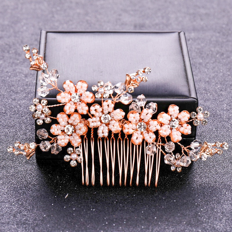 FREE Blossoming Elegance Rose Gold Color Crystal Pearl. Hairxza Hair Accessories. Hair accessories in USA. Bride accessories in USA. Bridal hair accessories in USA. Kids hair accessories in USA. Girls hair accessories. Hair products. Beautiful hair accessories.