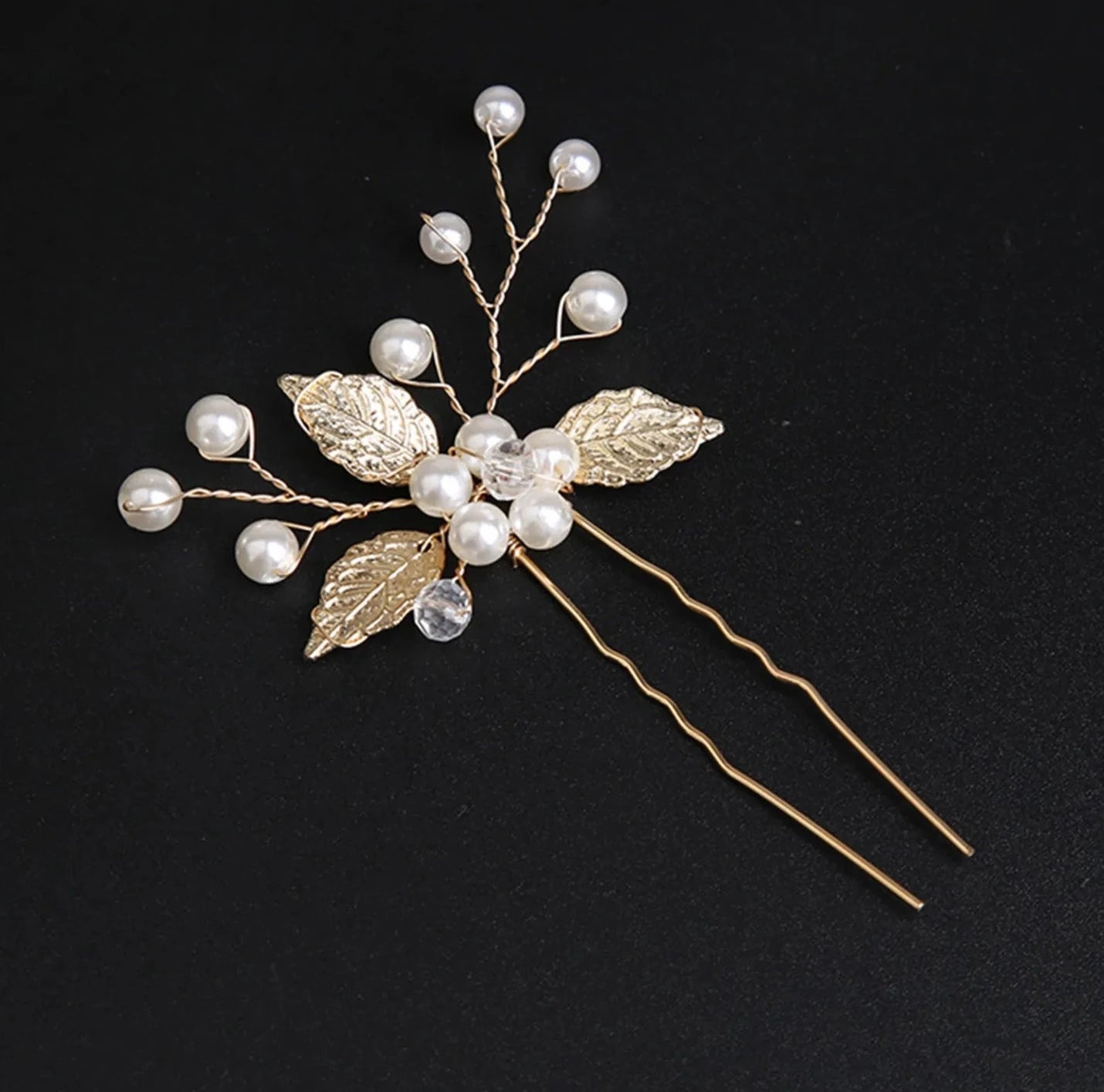 Golden Blossom Elegance: Pearl Flower Hairpin Side Comb