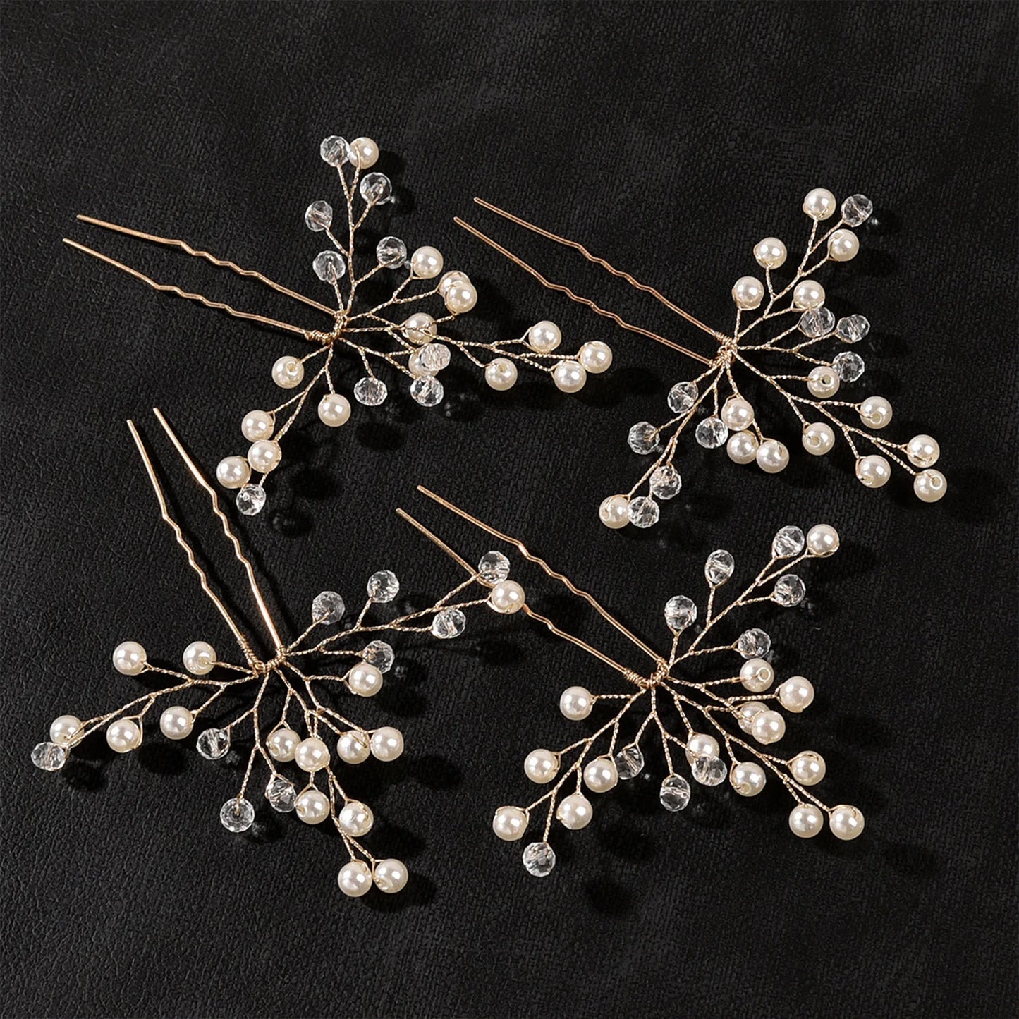 Golden Blossom Elegance: Pearl Flower Hairpin Side Comb