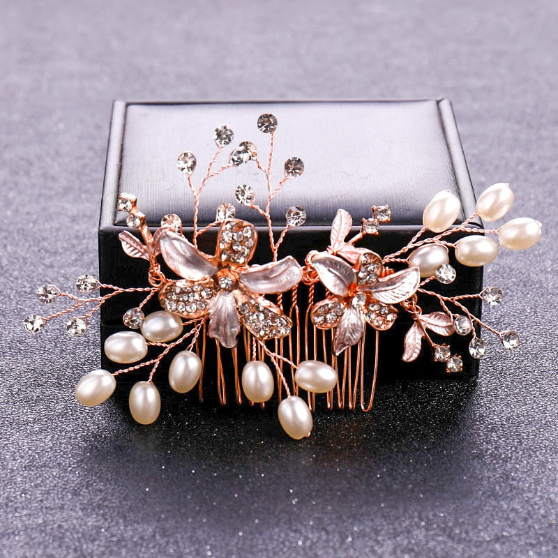 FREE Blossoming Elegance Rose Gold Color Crystal Pearl. Hairxza Hair Accessories. Hair accessories in USA. Bride accessories in USA. Bridal hair accessories in USA. Kids hair accessories in USA. Girls hair accessories. Hair products. Beautiful hair accessories.