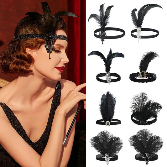 GatsbyGlam Feathered Elegance Headband: An Exquisite Accent for Single Parties and Roaring 20s Soirees. Hair accessories in USA. Bride accessories in USA. Bridal hair accessories in USA. Kids hair accessories in USA. Girls hair accessories. Hair products. Beautiful hair accessories.