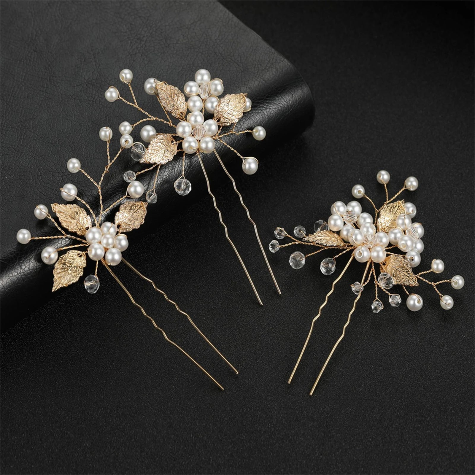 Golden Blossom Elegance: Pearl Flower Hairpin Side Comb