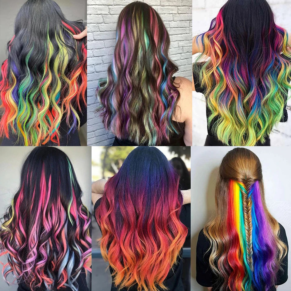 RainbowLocks Clip-n-Glow: Heat-Resistant Synthetic Hair Extensions for Kids and Women - Long, Curly, and Wavy Style for Colorful Adventures