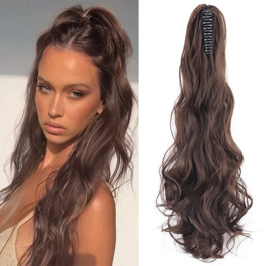 22" Heat Resistant Wavy Claw Clip Ponytail Extension in Golden Black Hair accessories in USA. Bride accessories in USA. Bridal hair accessories in USA. Kids hair accessories in USA. Girls hair accessories. Hair products. Beautiful hair accessories.