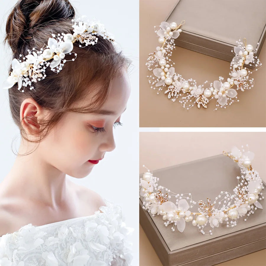 Pearl Petal Radiance: Elegant Floral Bridal Headband. Hairxza Hair Accessories. Hair accessories in USA. Bride accessories in USA. Bridal hair accessories in USA. Kids hair accessories in USA. Girls hair accessories. Hair products. Beautiful hair accessories