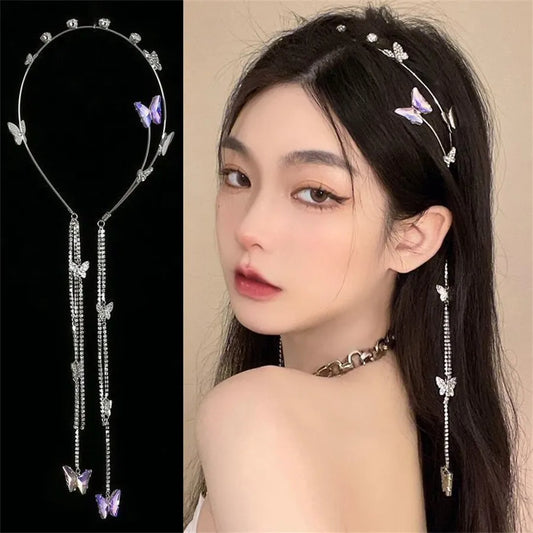 FlutterGlam Pearl Bloom: Enchanting Butterfly Rhinestone Tassel Headband. Hairxza Hair Accessories. Hair accessories in USA. Bride accessories in USA. Bridal hair accessories in USA. Kids hair accessories in USA. Girls hair accessories. Hair products. Beautiful hair accessories.