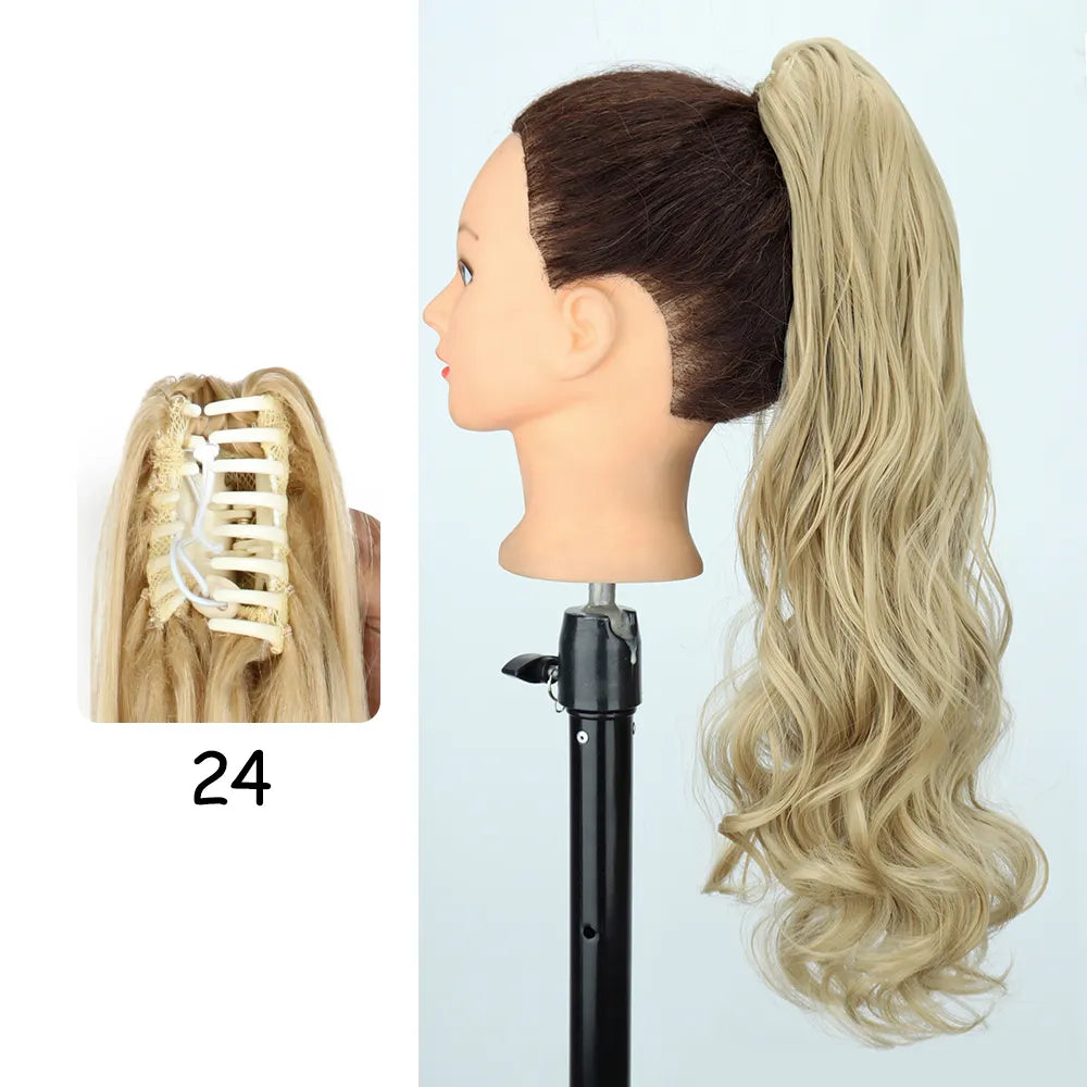 Gilded Waves Glamour: 24-Inch Long Wavy Claw Clip-On Ponytail Extension - Blonde Elegance. Hair accessories in USA. Bride accessories in USA. Bridal hair accessories in USA. Kids hair accessories in USA. Girls hair accessories. Hair products. Beautiful hair accessories.