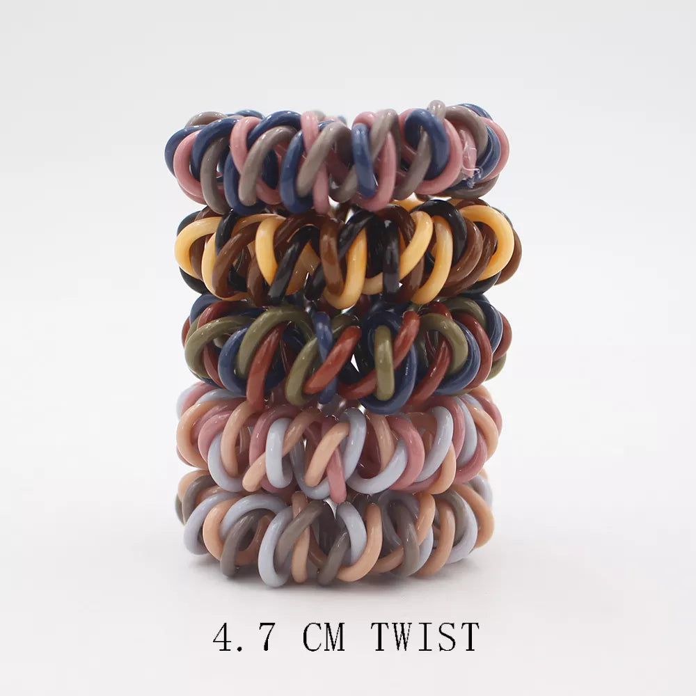 Frost Flex Chic Coil Collection: 5Pcs Matt Solid Telephone Wire Elastic Hair Bands. Hairxza Hair Accessories. Hair accessories in USA. Bride accessories in USA. Bridal hair accessories in USA. Kids hair accessories in USA. Girls hair accessories. Hair products. Beautiful hair accessories.