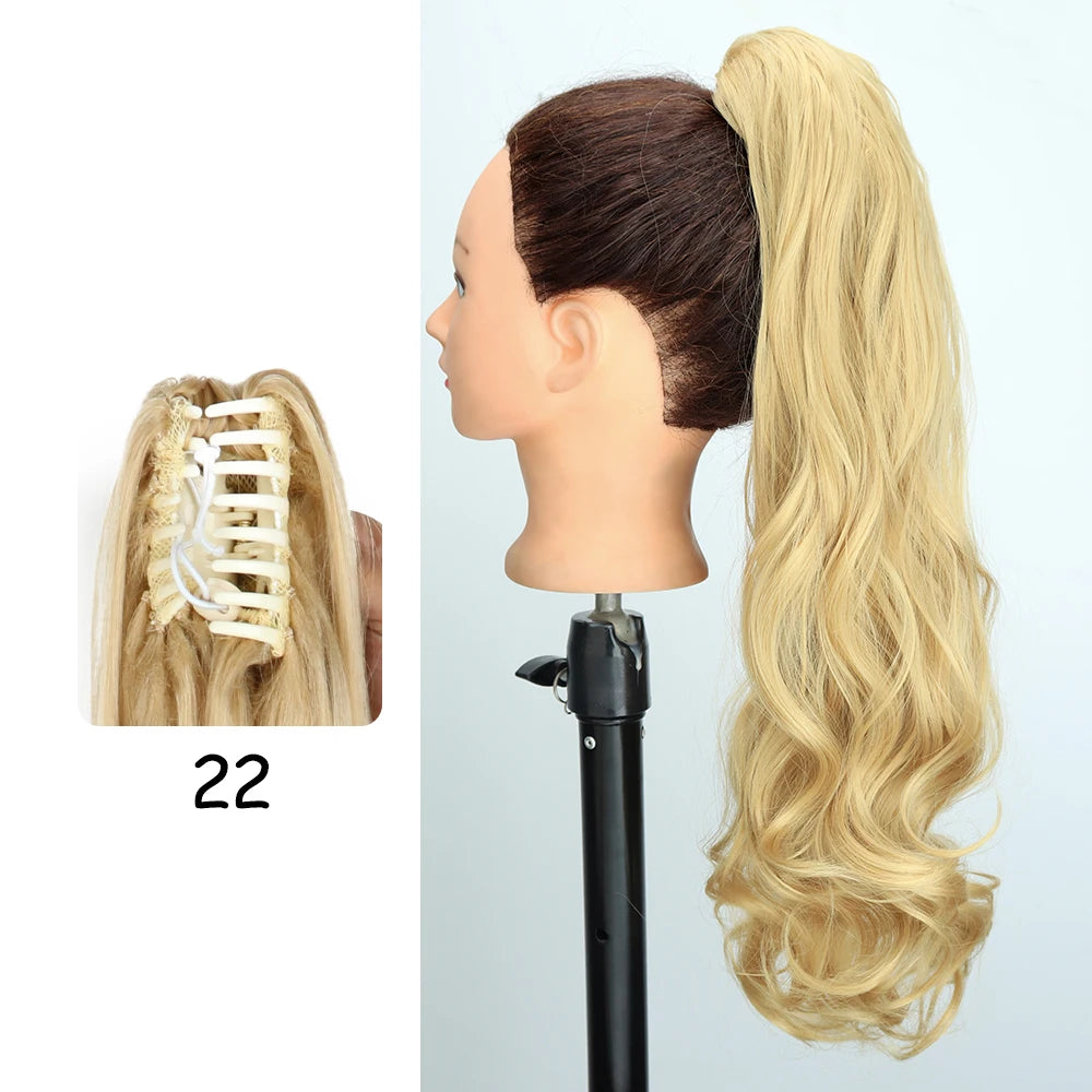 Gilded Waves Glamour: 24-Inch Long Wavy Claw Clip-On Ponytail Extension - Blonde Elegance. Hair accessories in USA. Bride accessories in USA. Bridal hair accessories in USA. Kids hair accessories in USA. Girls hair accessories. Hair products. Beautiful hair accessories.