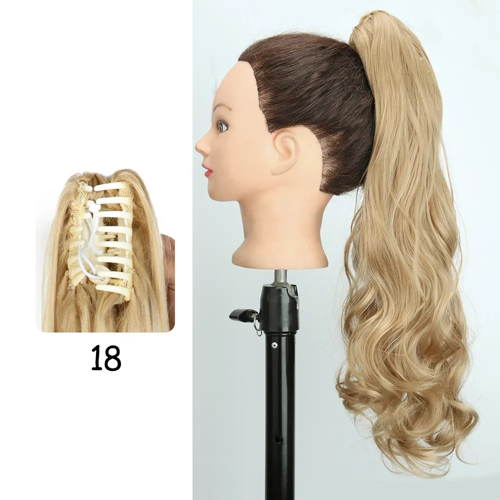 Gilded Waves Glamour: 24-Inch Long Wavy Claw Clip-On Ponytail Extension - Blonde Elegance. Hair accessories in USA. Bride accessories in USA. Bridal hair accessories in USA. Kids hair accessories in USA. Girls hair accessories. Hair products. Beautiful hair accessories.