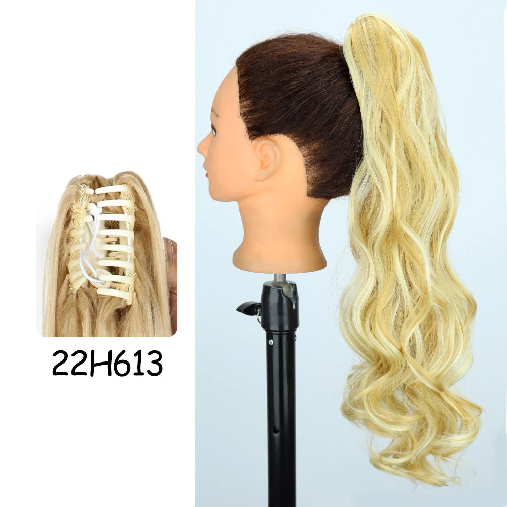 Gilded Waves Glamour: 24-Inch Long Wavy Claw Clip-On Ponytail Extension - Blonde Elegance. Hair accessories in USA. Bride accessories in USA. Bridal hair accessories in USA. Kids hair accessories in USA. Girls hair accessories. Hair products. Beautiful hair accessories.