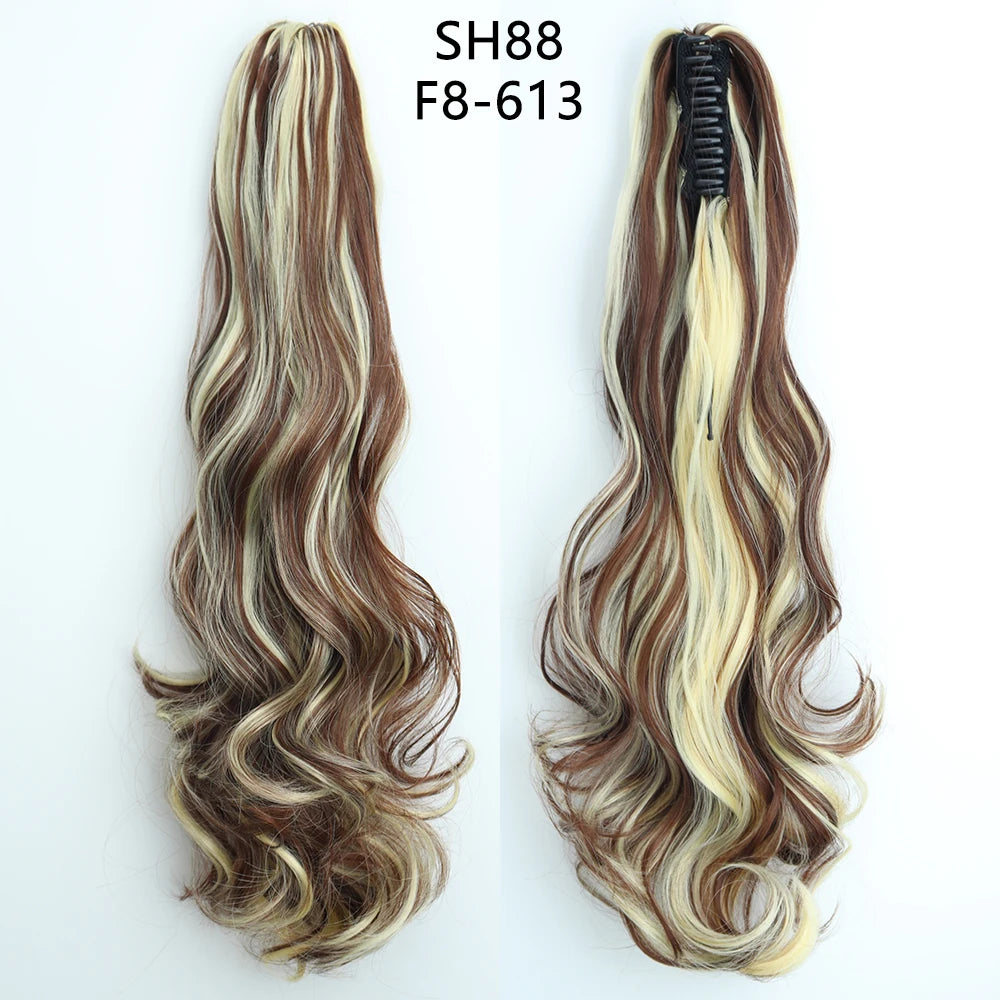 22" Heat Resistant Wavy Claw Clip Ponytail Extension in Golden Black Hair accessories in USA. Bride accessories in USA. Bridal hair accessories in USA. Kids hair accessories in USA. Girls hair accessories. Hair products. Beautiful hair accessories.45489532993772