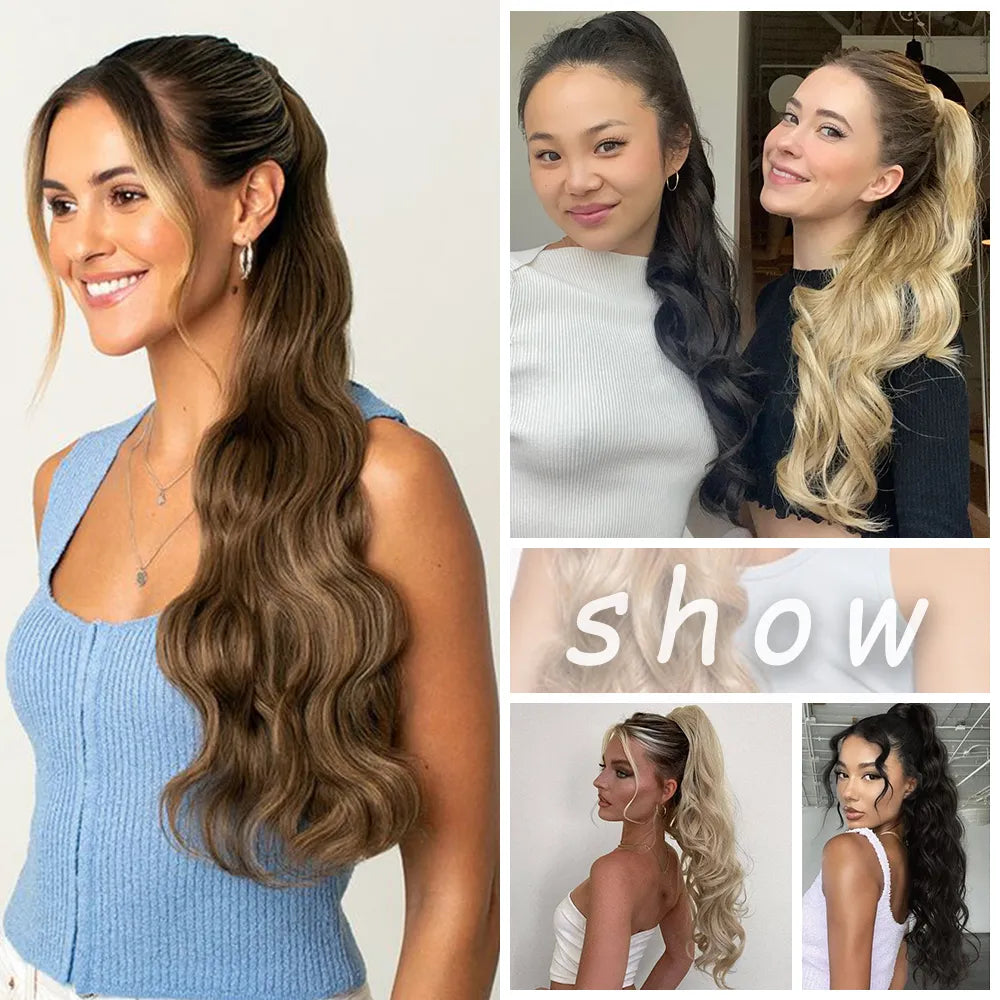 Gilded Waves Glamour: 24-Inch Long Wavy Claw Clip-On Ponytail Extension - Blonde Elegance. Hair accessories in USA. Bride accessories in USA. Bridal hair accessories in USA. Kids hair accessories in USA. Girls hair accessories. Hair products. Beautiful hair accessories.