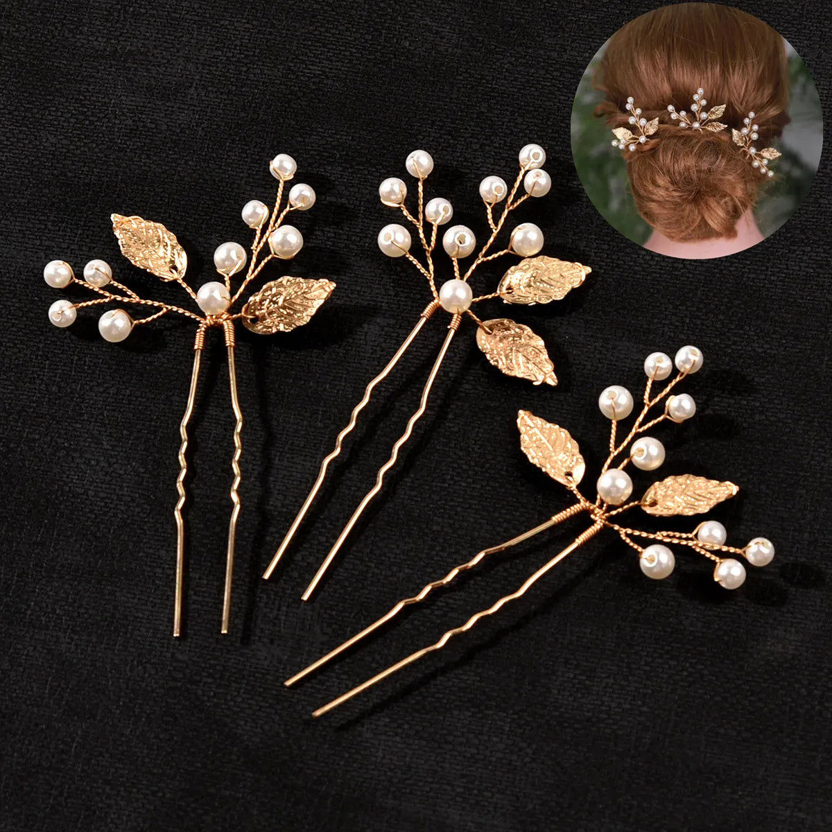 Golden Blossom Elegance: Pearl Flower Hairpin Side Comb