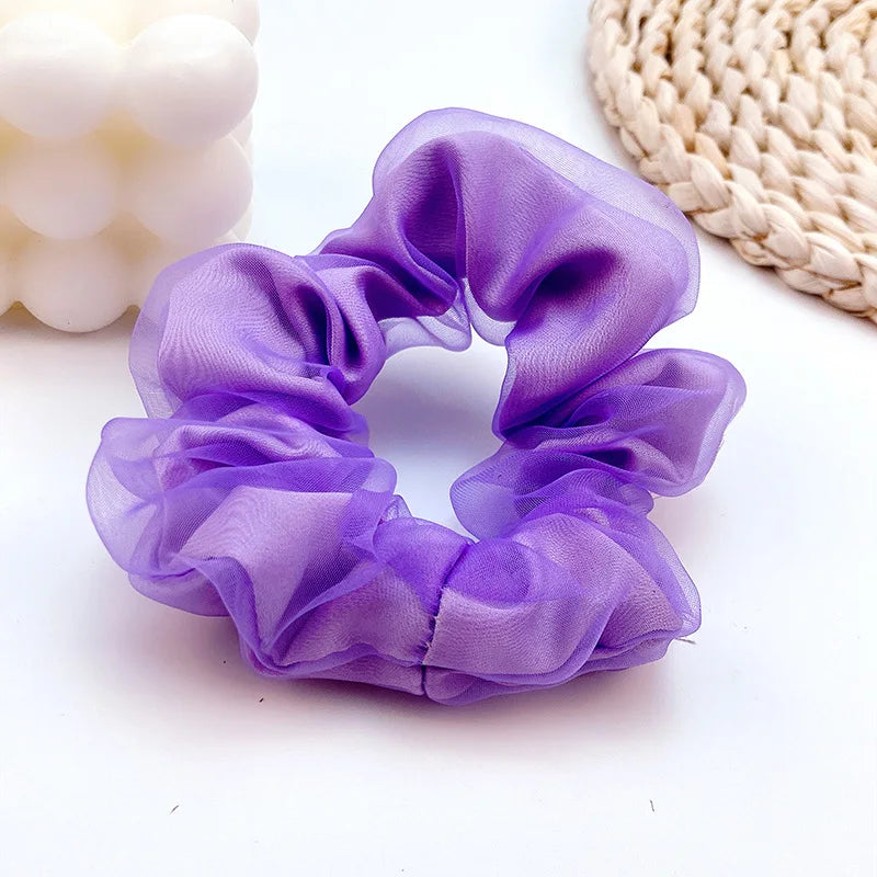 Dazzling Petal Elegance: Crystal-Embellished Floral Fabric Scrunchies. Hair accessories for brides.. Hair accessories in USA. Bride accessories in USA. Bridal hair accessories in USA. Kids hair accessories in USA. Girls hair accessories. Hair products. Beautiful hair accessories.