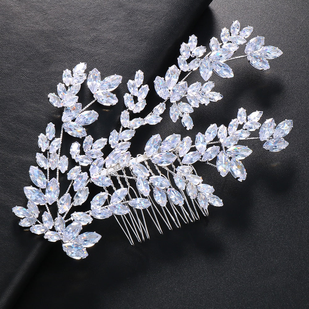 Radiant Leaves Cubic Zirconia Bridal Hair Comb. Bridal hair Accessory. Wedding bridal hair combs. Hair accessories for brides. Hair accessories in USA. Bride accessories in USA. Bridal hair accessories in USA. Kids hair accessories in USA. Girls hair accessories. Hair products. Beautiful hair accessories.