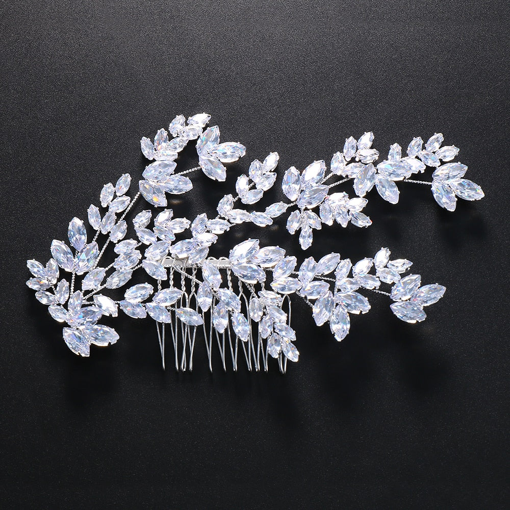 Radiant Leaves Cubic Zirconia Bridal Hair Comb. Bridal hair Accessory. Wedding bridal hair combs. Hair accessories for brides. Hair accessories in USA. Bride accessories in USA. Bridal hair accessories in USA. Kids hair accessories in USA. Girls hair accessories. Hair products. Beautiful hair accessories.