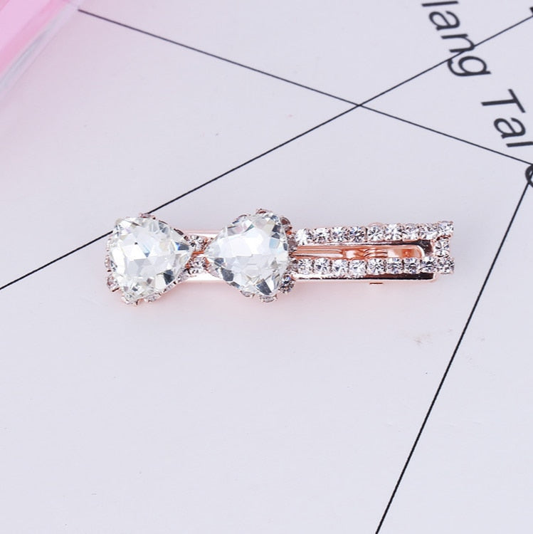 Crystal Bow Sparkle Hairpin: Korean Retro Zircon Word Edge Clip